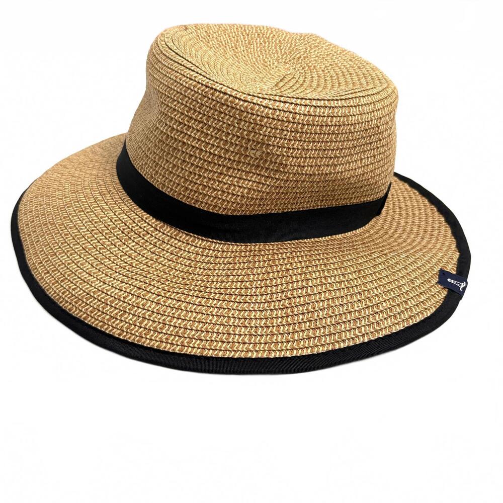 Land’s End | Women’s Facesaver‎ Lay-Back Straw Sun Hat Brown Black Trim